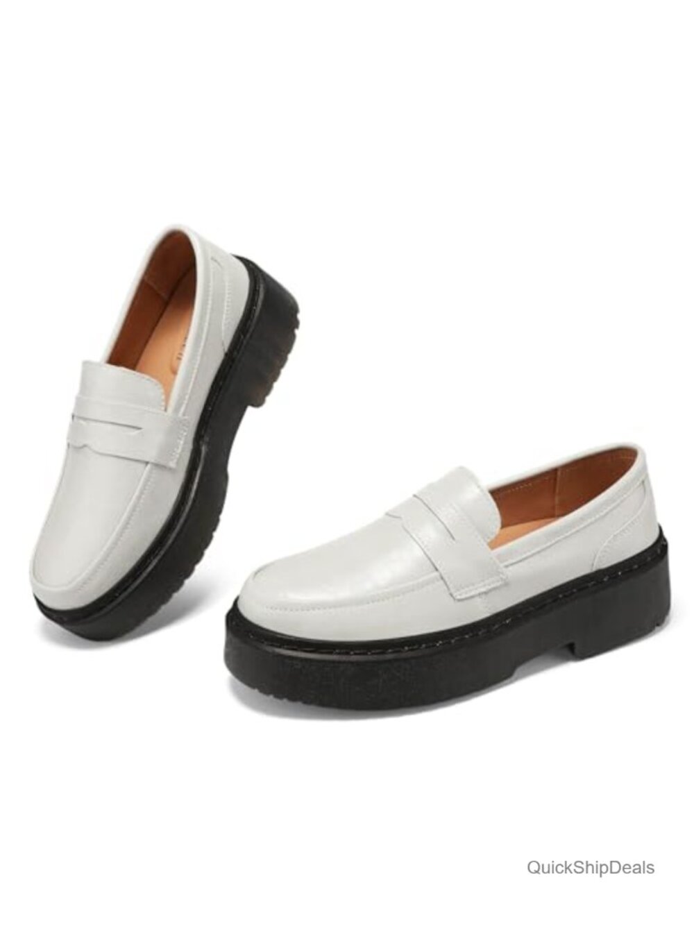 Women's Platform Chunky Penny Loafers Faux Leather Slip-On Business Casual Shoes